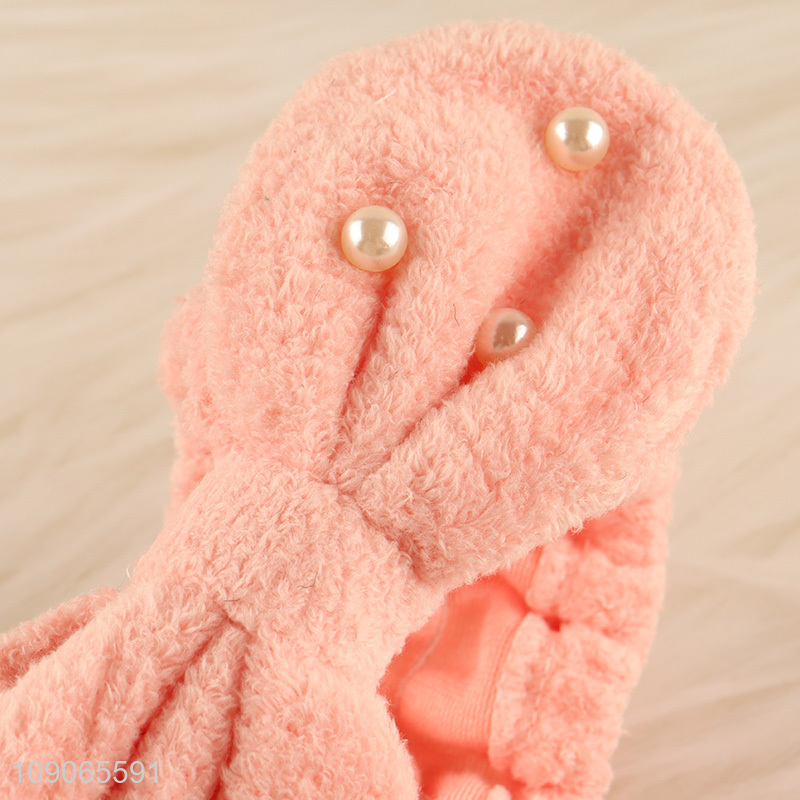 New Product Makeup Headband Fluffy Elastic Pearl Spa Headband for Women