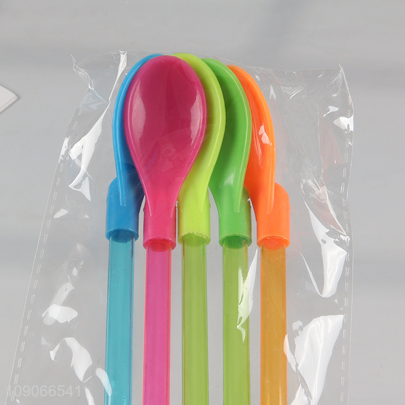 Hot products 5pcs pvc 2in1 drinking straw with spoon