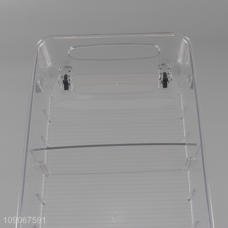 Factory price clear plastic desktop organizer storage box with mini wheels