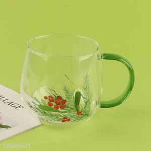 Best selling clear glass water cup with handle