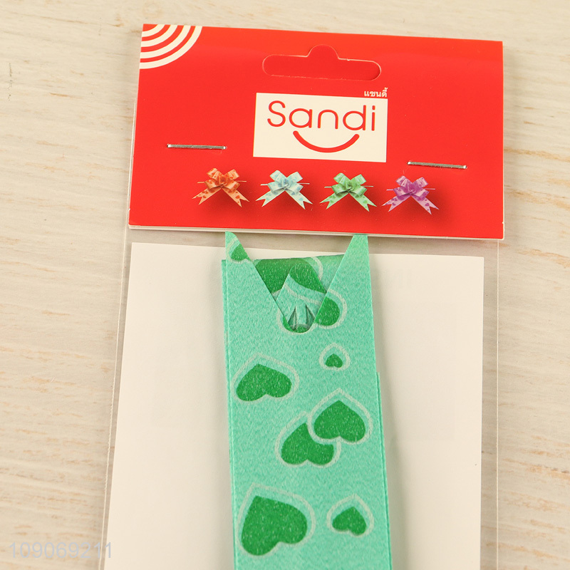 Top quality green heart printed bow pull ribbon for gifts wrapping