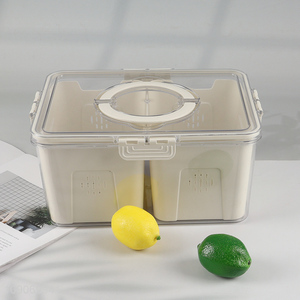 China Imports Divided Plastic Refrigerator Organizer with 2 Removable Colanders