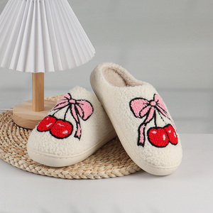 New Product Women's Winter Slippers Cute Cherry Print House Slippers