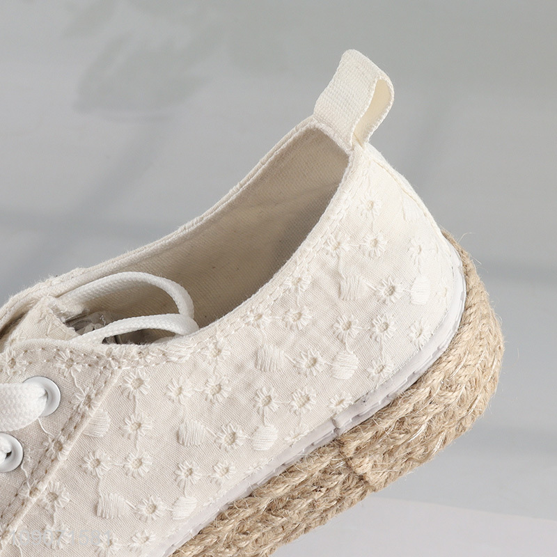 Wholesale Summer Fashionable Breathable Jute Lace Up Sneakers for Women