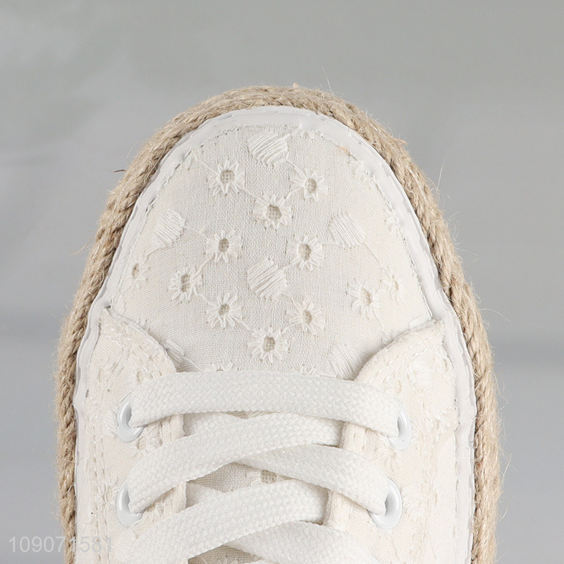 Wholesale Summer Fashionable Breathable Jute Lace Up Sneakers for Women