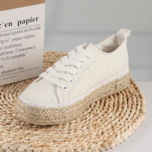 Wholesale Summer Fashionable Breathable Jute Lace Up Sneakers for Women
