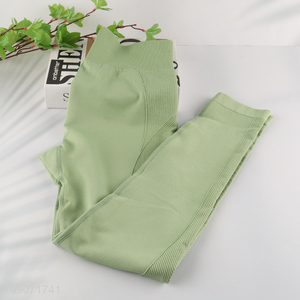 China wholesale green high elastic breathable women yoga sports pants