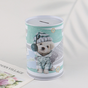 Good selling puppy printed tinplate money box coin bank