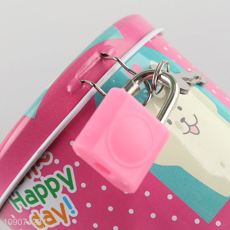 Hot selling cartoon metal money box with padlock