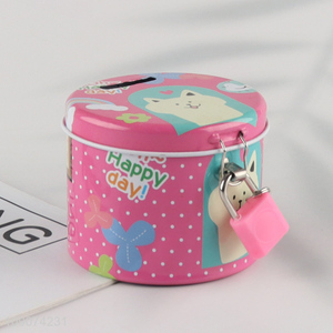 Hot selling cartoon metal money box with padlock