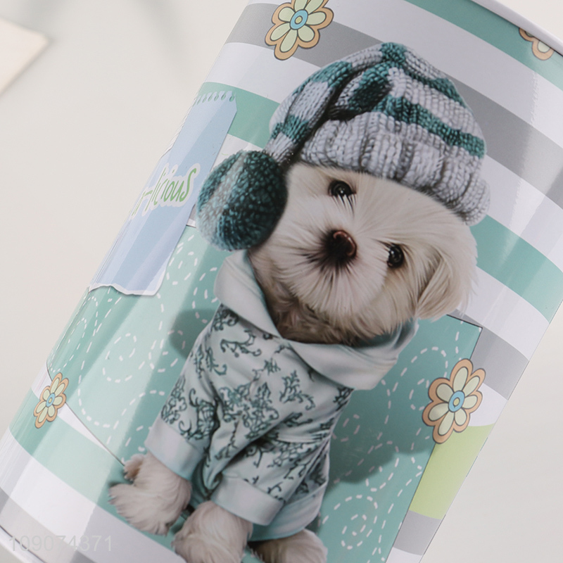 Good selling puppy printed tinplate money box coin bank