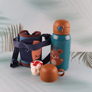 Good quality cartoon 550ml children insulated vacuum cup with sleeve