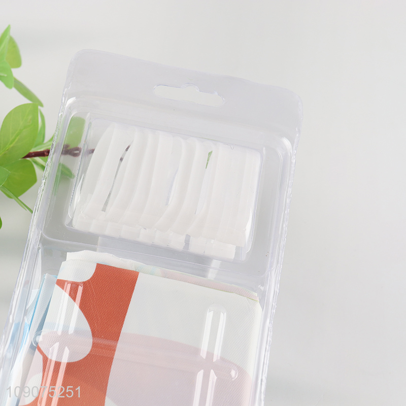 China factory PEVA waterproof bathroom shower curtain with hooks