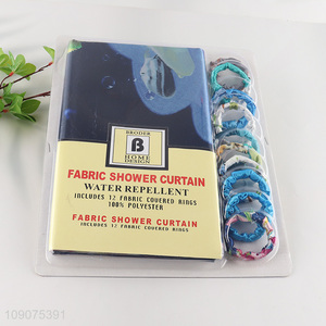Top sale bathroom accessories waterproof <em>fabric</em> <em>shower</em> <em>curtain</em> with 12 <em>fabric</em> couered rings