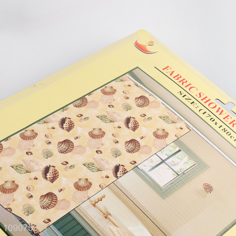 Top sale bathroom accessories waterproof fabric shower curtain with 12 fabric couered rings