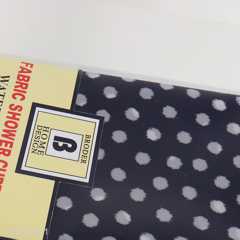 Yiwu market waterproof polyester fabric shower curtain with 12 fabric couered rings