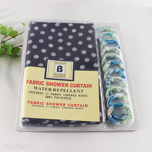 Yiwu market waterproof polyester <em>fabric</em> <em>shower</em> <em>curtain</em> with 12 <em>fabric</em> couered rings