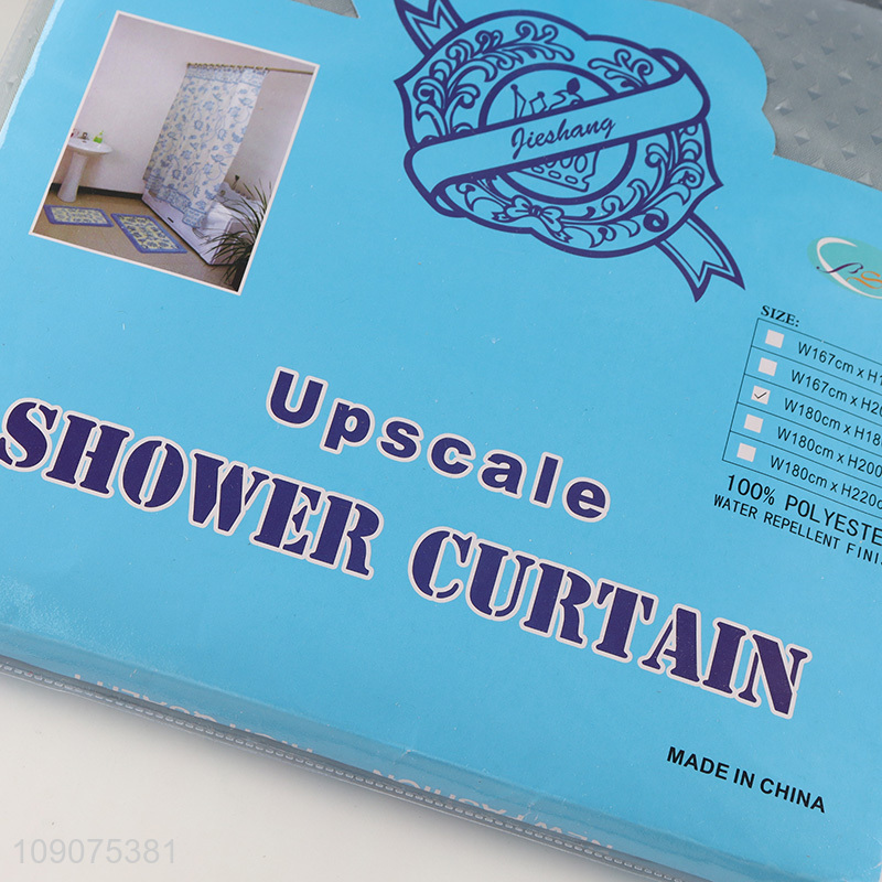 Factory price home hotel bathroom accessories polyester shower curtain with hooks