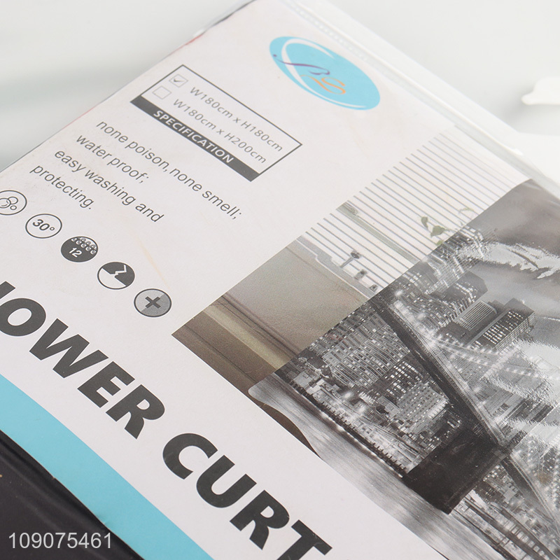 Online wholesale polyester bathroom accessories shower curtain with hooks