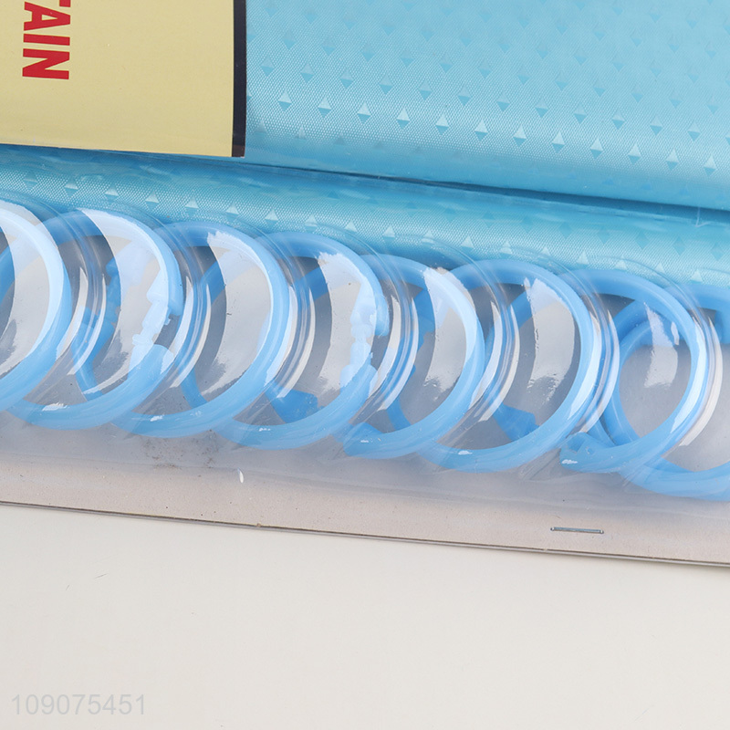 Best sale bathroom accessories polyester shower curtain with 12 fabric couered rings