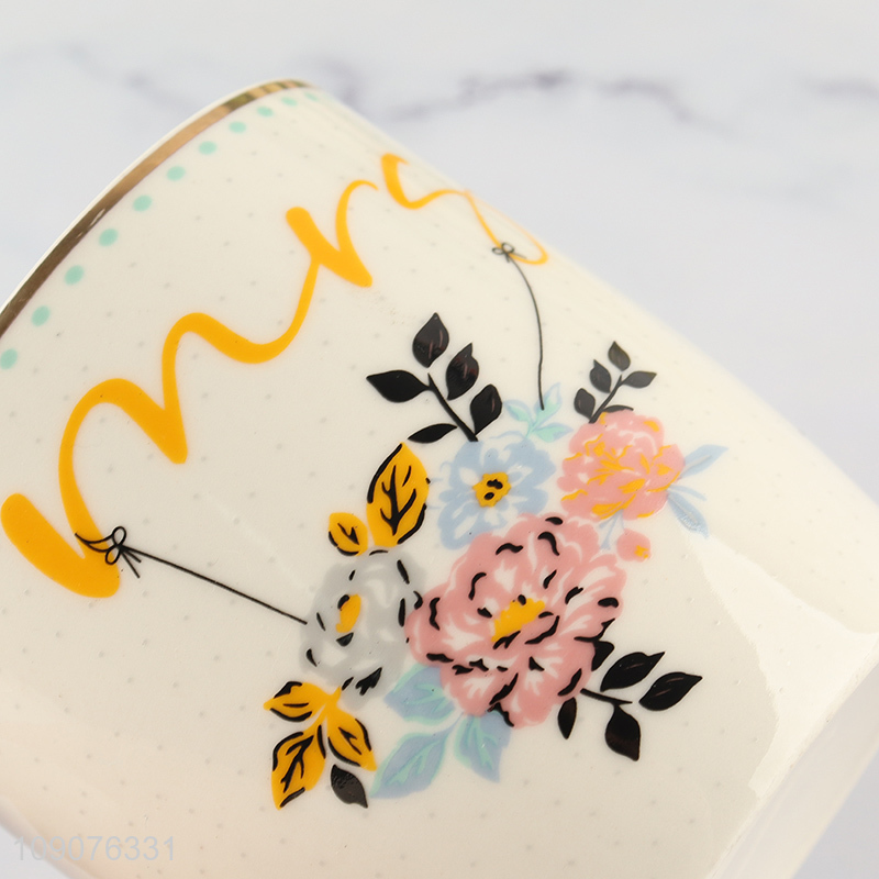 Hot selling flower pattern ceramic water cup drinking cup