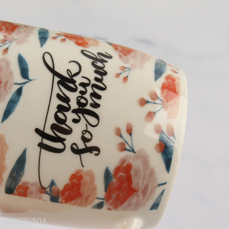Most popular flower pattern ceramic water cup water mug with handle