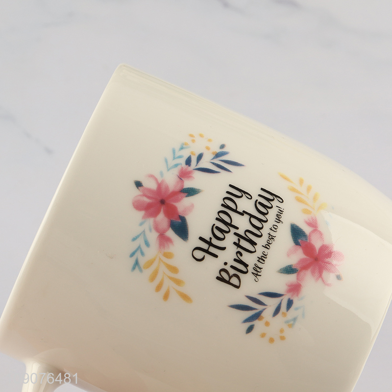 Most popular happy birthday ceramic water cup drinking cup for gifts