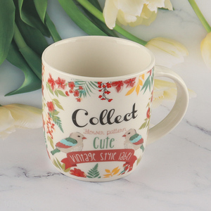 Top quality flower printed coffee cup ceramic water cup with handle