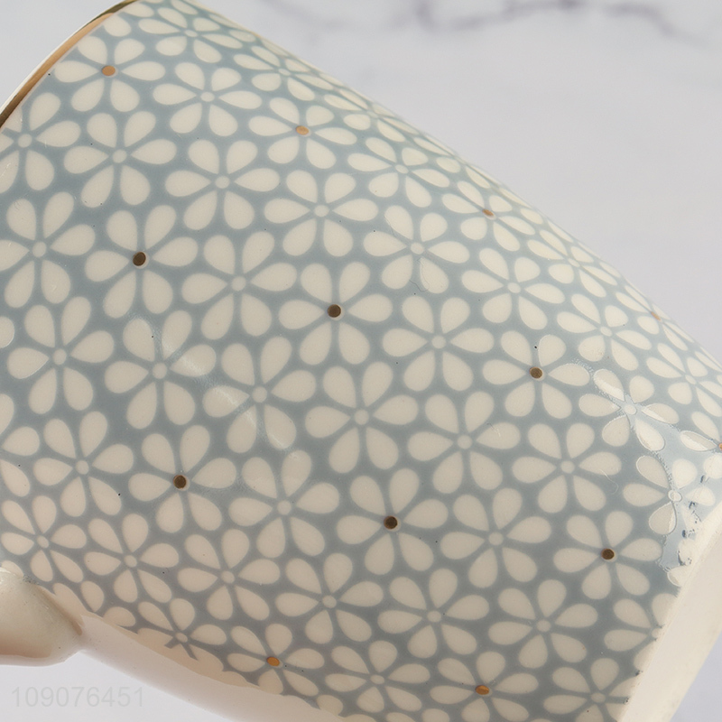 Factory price flower printed ceramic water cup drinking cup with handle