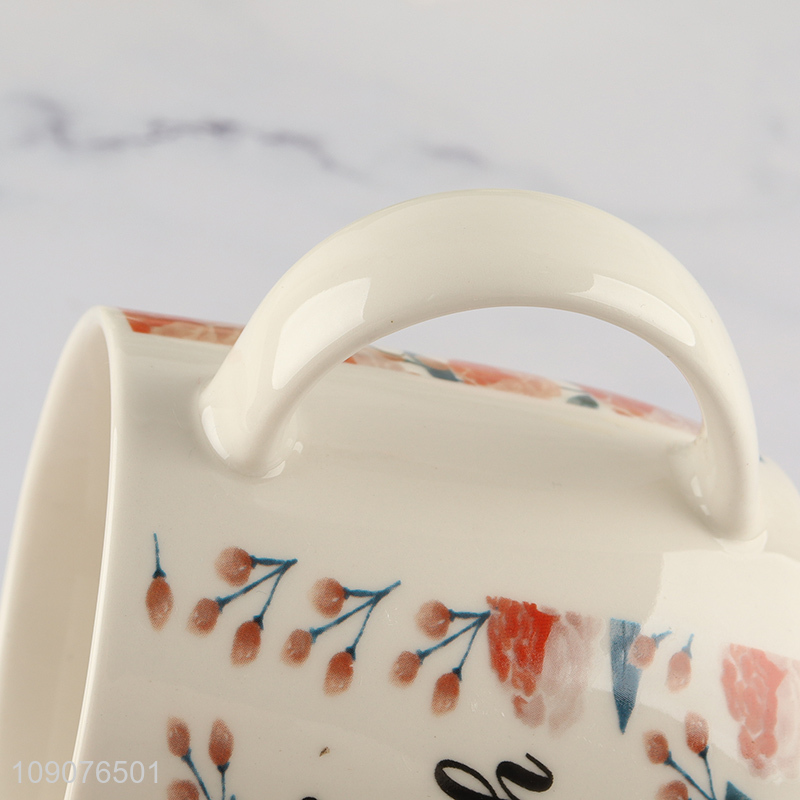 Most popular flower pattern ceramic water cup water mug with handle