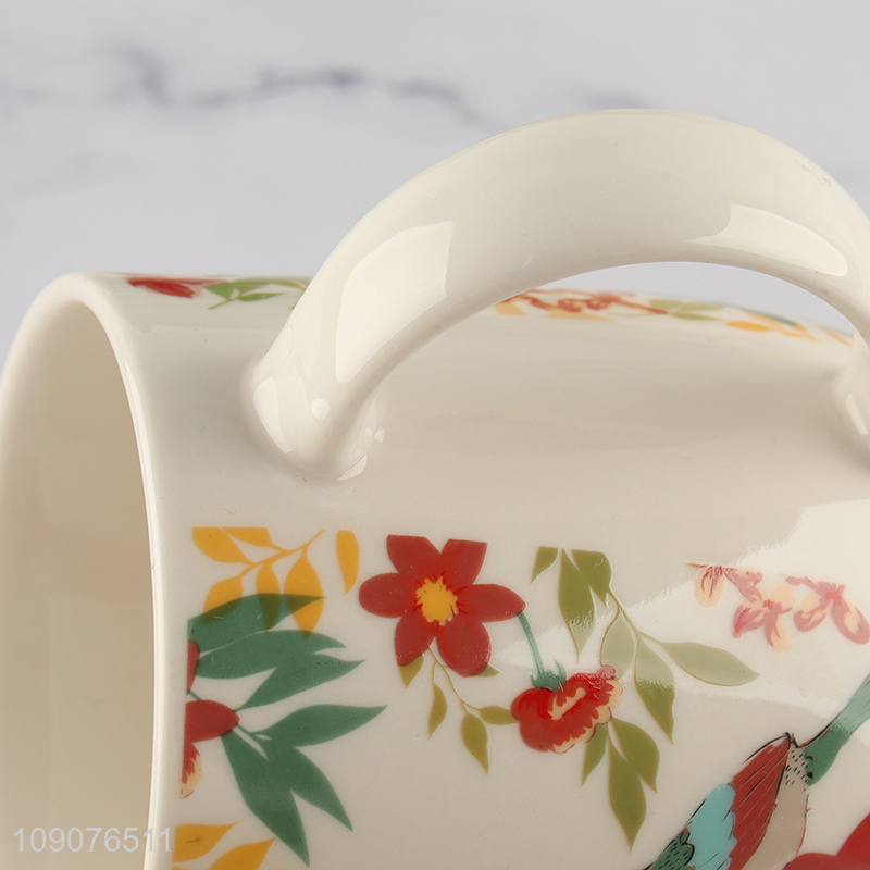 Top quality flower printed coffee cup ceramic water cup with handle