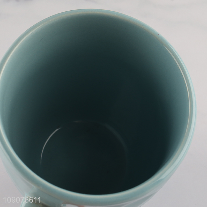 Low price blue ceramic water cup drinking cup coffee cup with handle