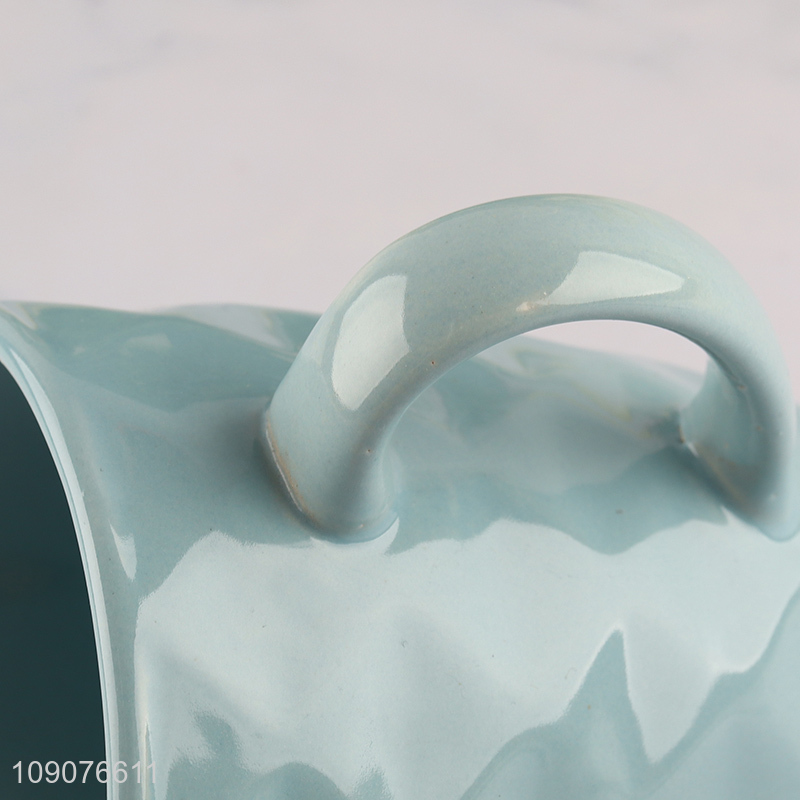 Low price blue ceramic water cup drinking cup coffee cup with handle