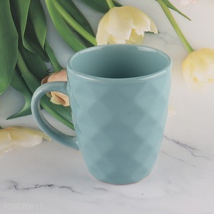 Low price blue ceramic water cup drinking cup coffee cup with handle