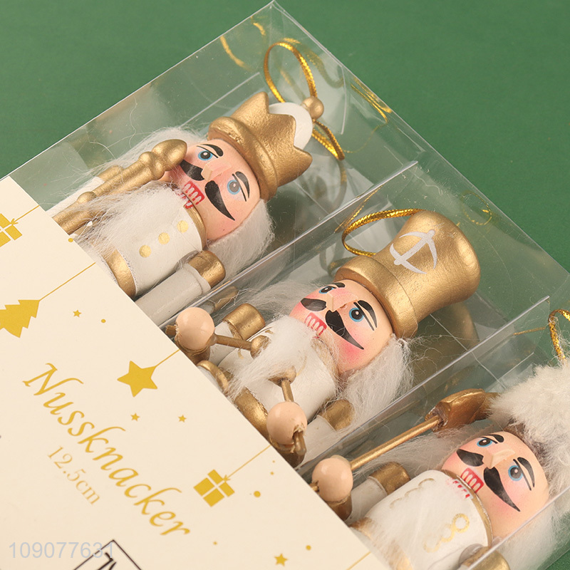 China supplier 3pcs christmas hanging ornament wooden nutcracker soldier ornament