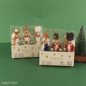 China supplier 3pcs christmas hanging ornament wooden nutcracker soldier ornament