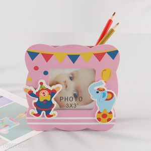Yiwu market pink desktop wooden photo frame picture frame with pen holder