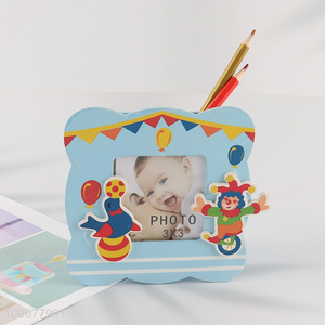 Top products cartoon wooden photo frame picture frame with pen holder