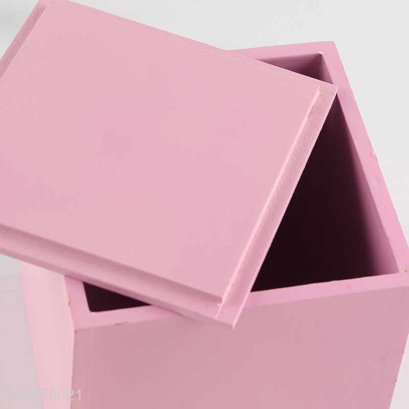 China supplier pink desktop wooden storage box with lid