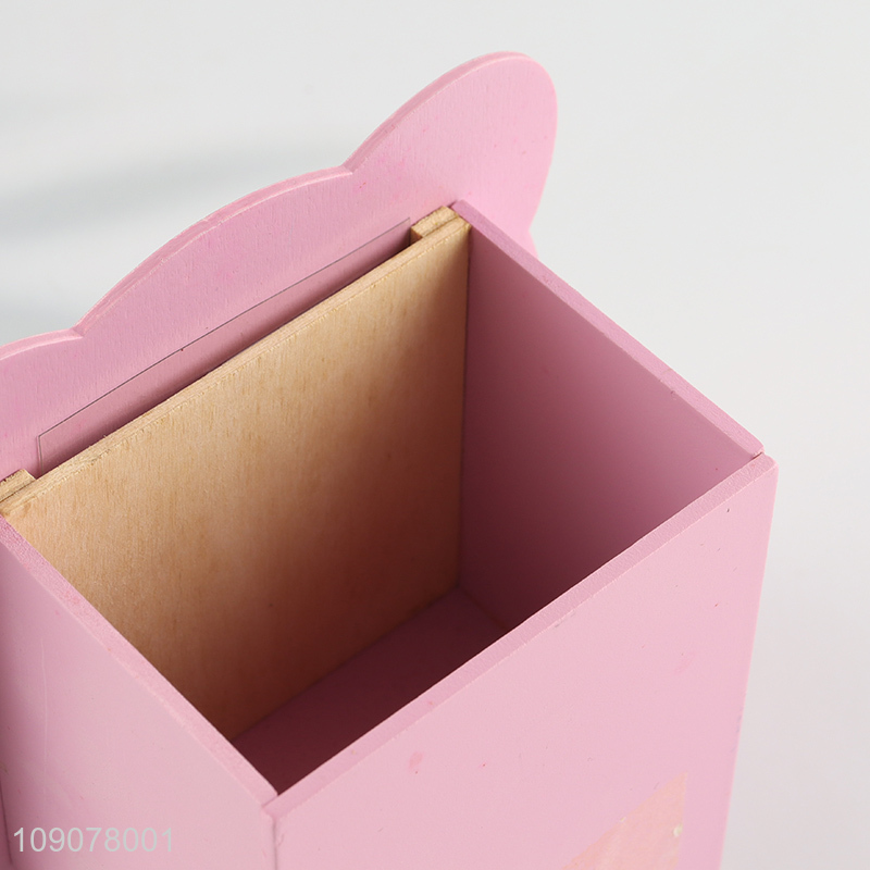 Yiwu market pink desktop wooden photo frame picture frame with pen holder