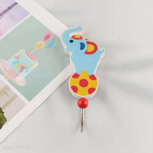 Yiwu market cartoon elephant shape wall-mounted wooden hook for sale