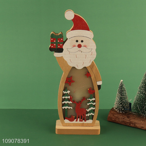 Top products Santa claus shape wooden desktop ornament with lights