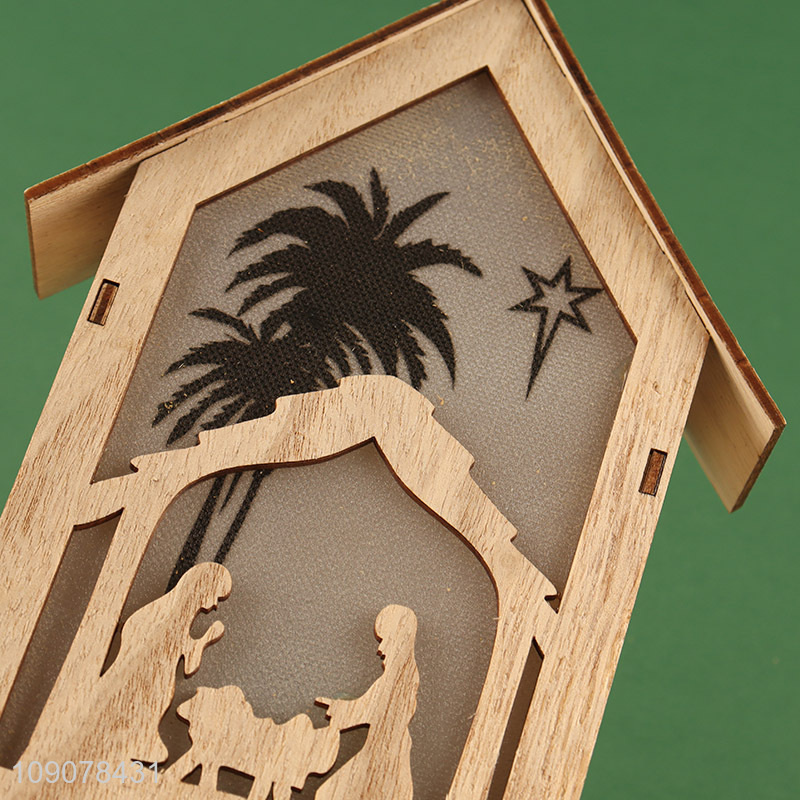 Yiwu market house shape wooden crafts ornament with lights