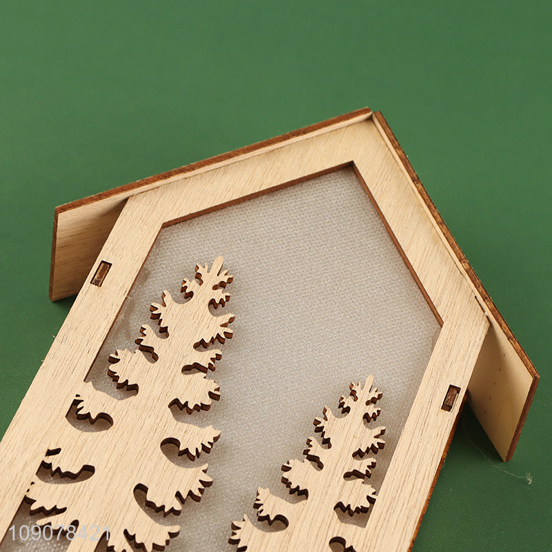 China products house shape wooden christmas decoration ornament with lights