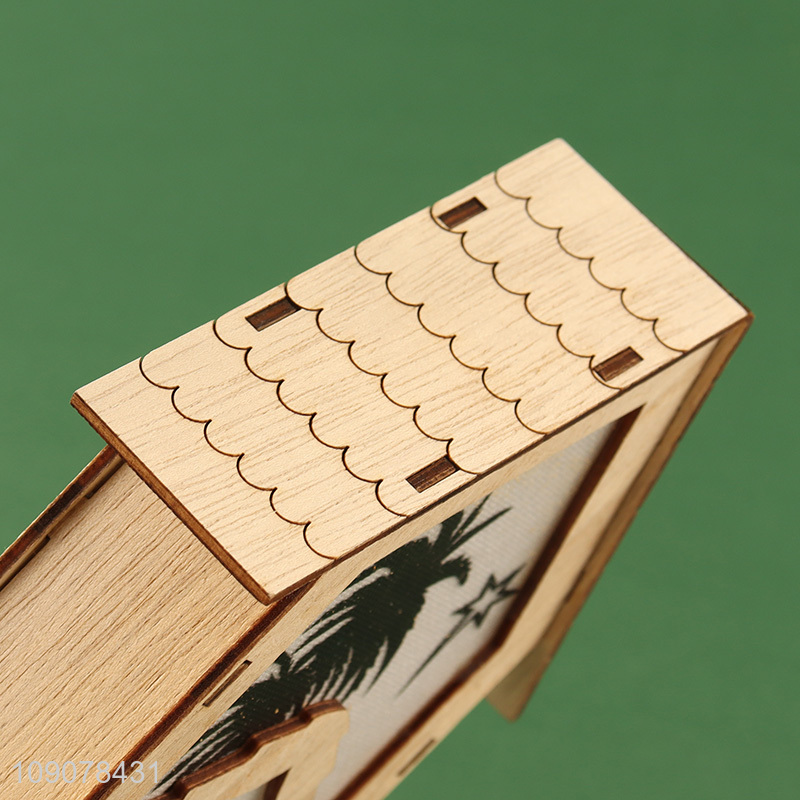 Yiwu market house shape wooden crafts ornament with lights