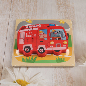 Hot Selling Cartoon Fire Engine Jigsaw Puzzle Wooden Educational Toy