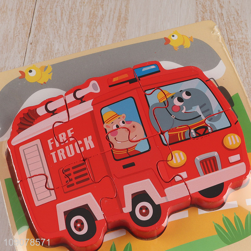 Hot Selling Cartoon Fire Engine Jigsaw Puzzle Wooden Educational Toy