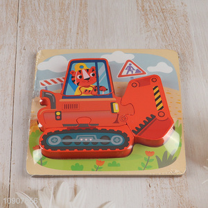 Wholesale Cartoon Excavator Wooden Jigsaw Puzzle for Kids Toddlers