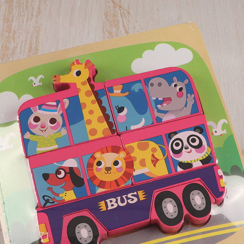 New-Style Cartoon Bus Wooden Puzzl Kids Toddlers Educational Toy