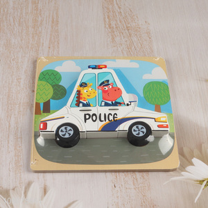Hot Selling Cartoon Police Car Wooden Puzzles Wooden Puzzles Toy